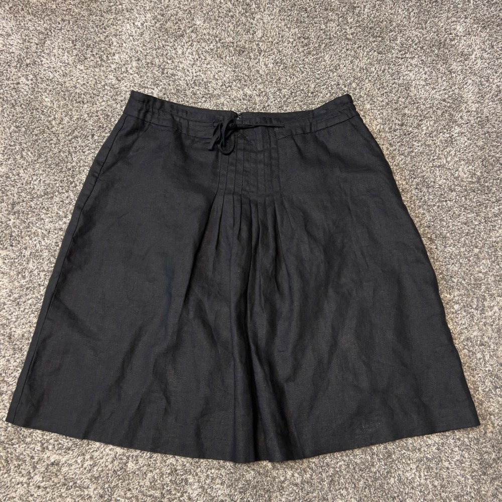Orvis Black 100% Linen Pleated A-Line Skirt Lined Size 16 Costal Grandma Capsule - Picture 3 of 8